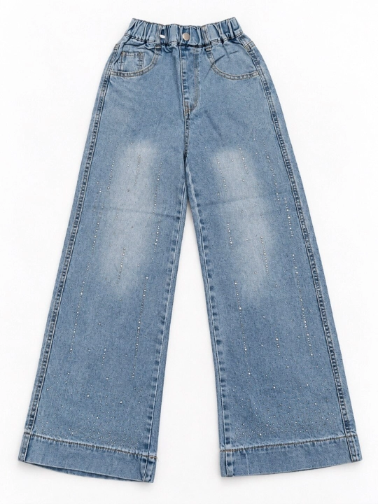 Qizlar jinsi shim, bolalar jinsi, keng jinsi shim, bezakli jinsi, denim shim, moda shim
