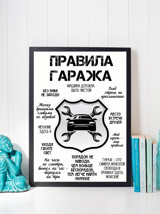 Постер в рамке "Правила гаража" Формат А4