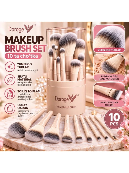 Daroge Makeup Brush Set — набор из 10 профессиональных кистей для макияжа - 