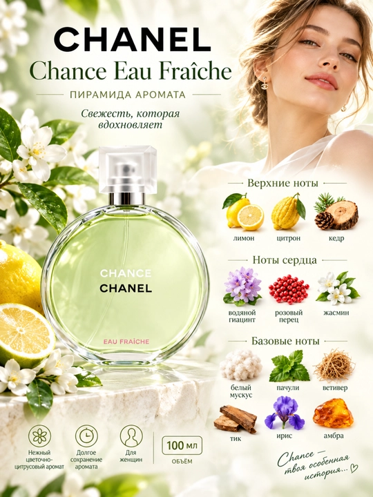 CHANEL Chance Eau Fraîche 100 ml — Ayollar uchun nafis gulli-sitrus atiri - 