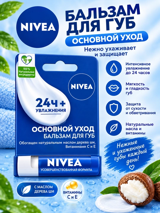 NIVEA Бальзам для губ, основной уход, 4,8 г - 