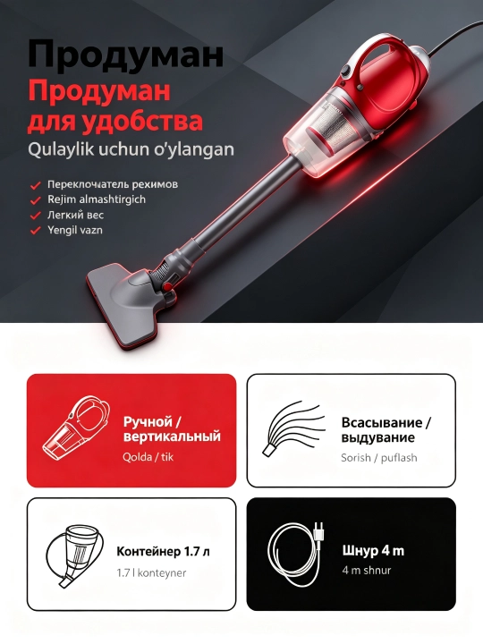 Пылесос 8в1 SOKANY SK-13048 3600Вт сухая влажная уборка для дома и автомобиля
