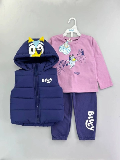 Детский комплект Bluey — жилет с капюшоном, кофта с длинным рукавом и брюки,2–4 года
