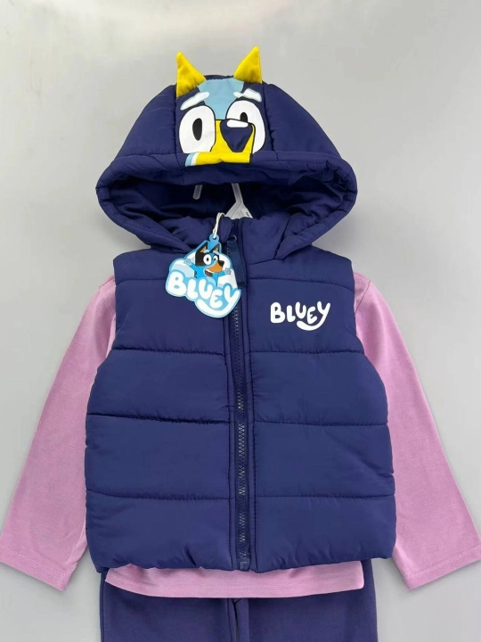 Детский комплект Bluey — жилет с капюшоном, кофта с длинным рукавом и брюки,2–4 года