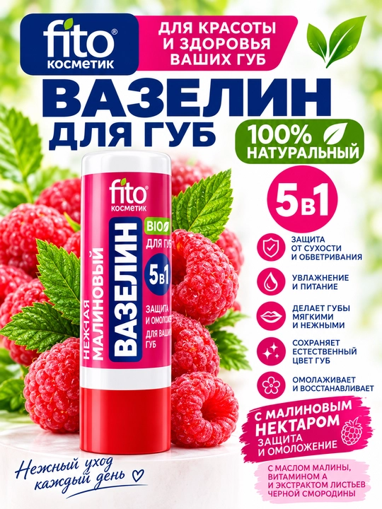 Fito Kosmetik, Malinali lab vazelini 5v1 ,4,5g - 