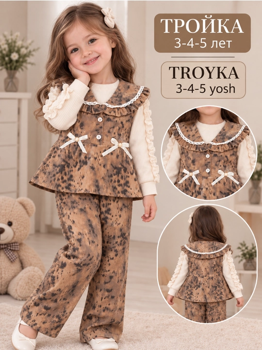 Тройка для девочек 3-4-5 лет, сезонная детская одежда для девочек, комплект двойка - 