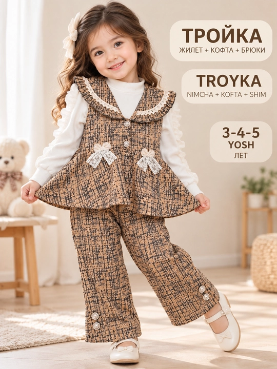 Тройка для девочек 3-4-5 лет, сезонная детская одежда для девочек, комплект двойка - 
