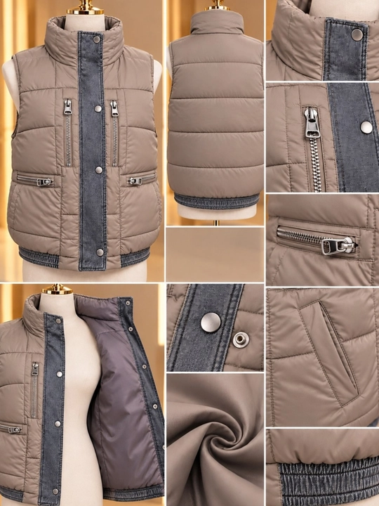 Ayollar uchun izolyatsiyalangan nimcha, M L XL, yoqali va yaltiroq cho‘ntakli
