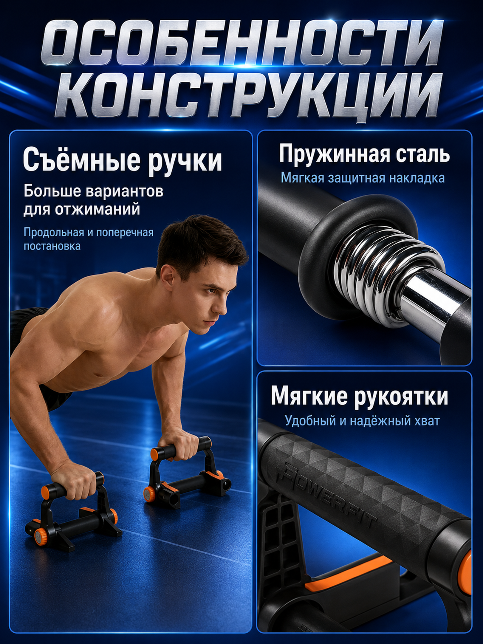Упоры для отжиманий, 2 шт., черно-оранжевые, для дома, удобный спортивный тренажер