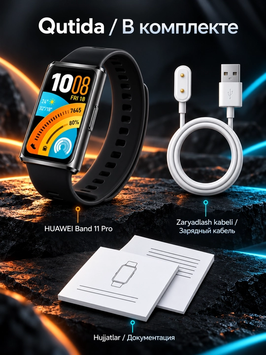 HUAWEI Band 11 Pro fitnes-bilaguzuk, AMOLED 1.62", GPS/GNSS, 5 ATM, 14 kungacha