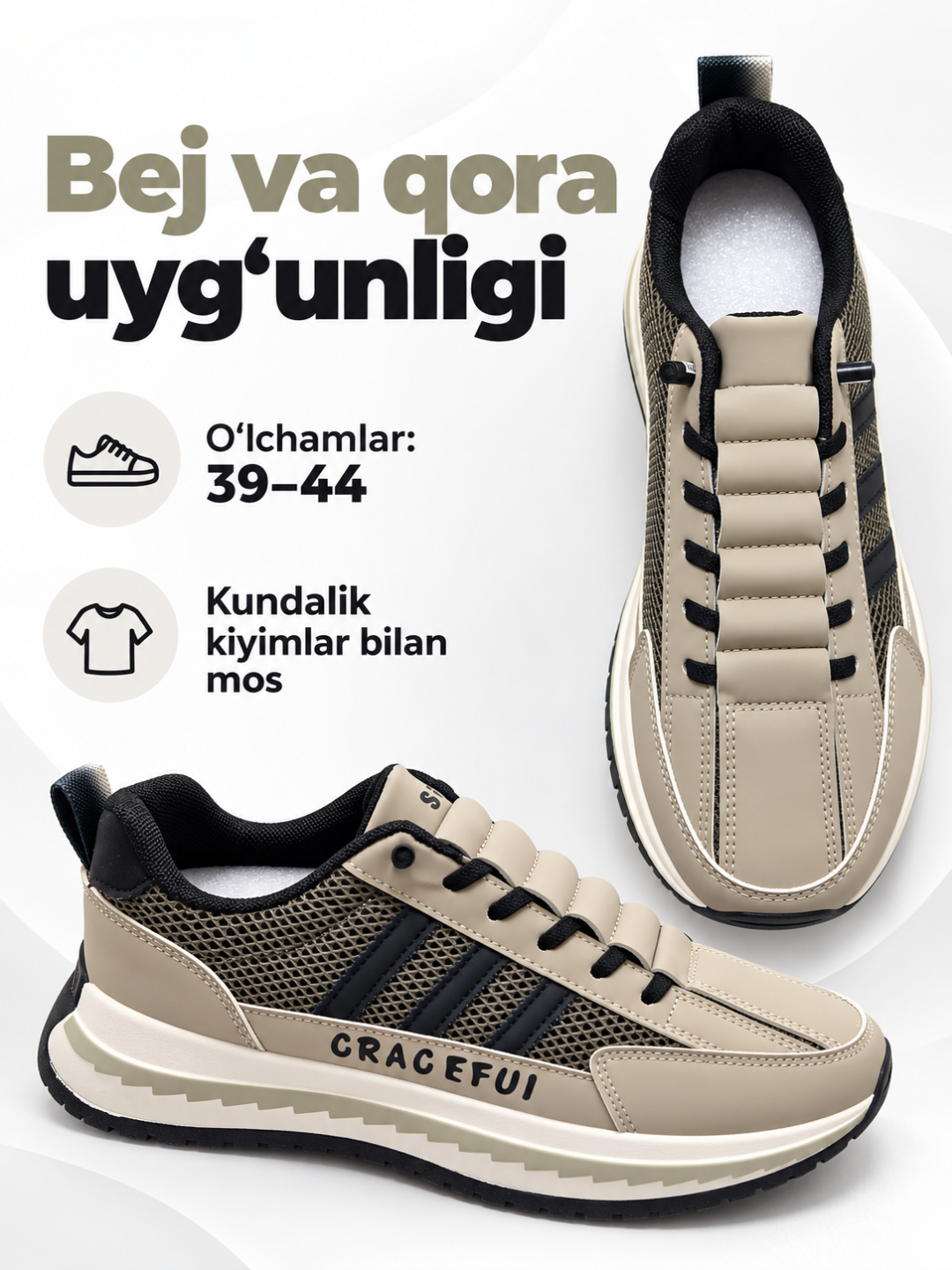Erkaklar krossovkalari, kundalik poyabzal, 3 ta rang, o‘lchamlari 39-44 - 