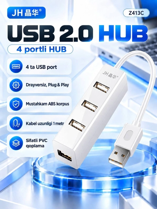 USB HUB 3.0, 2.0  Jinghua Type-A, 4 port, kabel uzunligi 1 metr