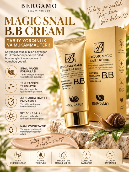 Quruq, normal va aralash teri uchun SPF 50 BB-kremi, ko‘p funksiyali oqartiruvchi krem