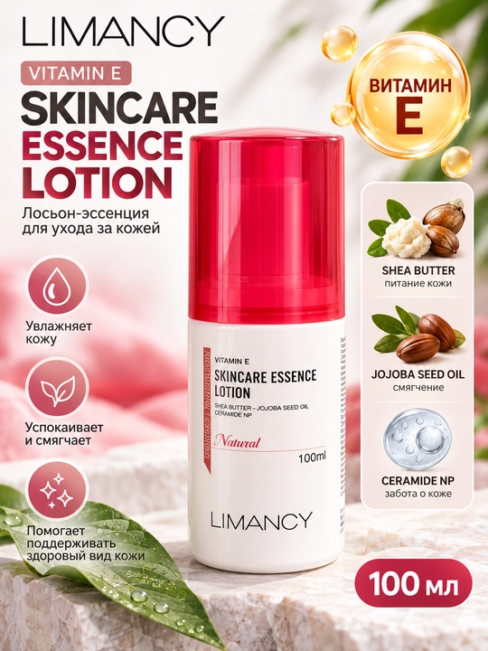 LIMANCY Vitamin E Skincare Essence Lotion, лосьон-эссенция для кожи, 100 мл с витамином E - 