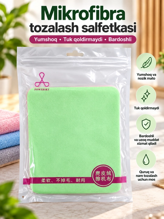 Mikrofiber salfetka, ekranlar, noutbuklar, telefonlar, ko'zoynaklar uchun, universal - 
