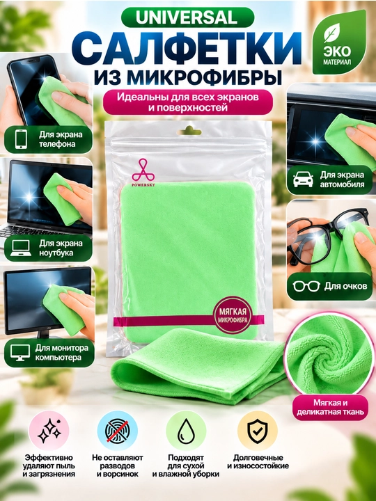 Салфетка из микрофибры, салфетка для экранов, ноутбуков, телефонов, очков, универсальная