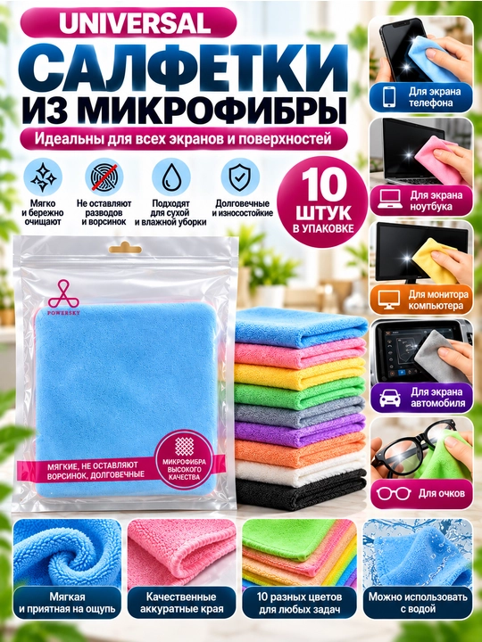 Салфетка из микрофибры, салфетка для экранов, ноутбуков, телефонов, очков, универсальная