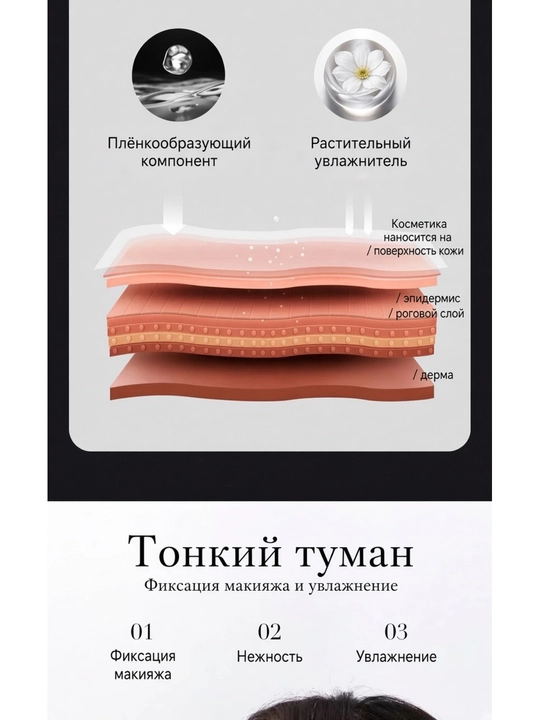 Фиксатор для макияжа Nicor увлажняющий, спрей для лица закрепляющий, 2 вида