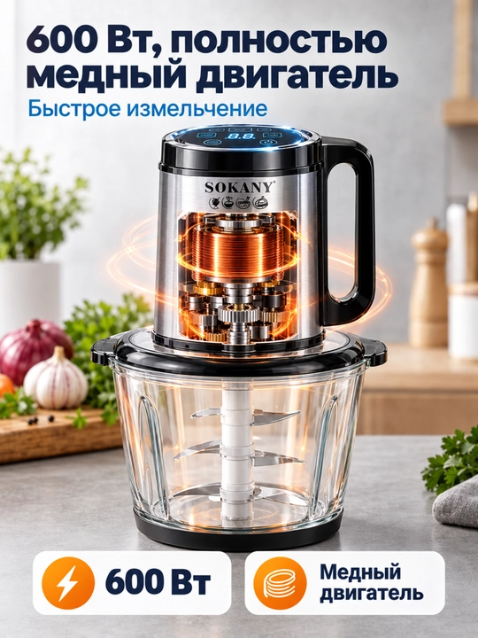 SOKANY SK-06027 elektr maydalagich, 600W, 3L, go'sht va sabzavotlar uchun