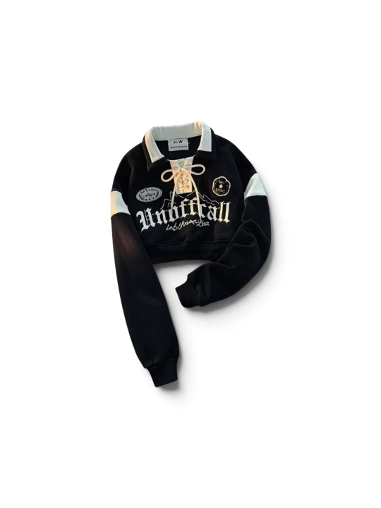 Sweatshirt, ayollar uchun kalta krop, yoqali - 