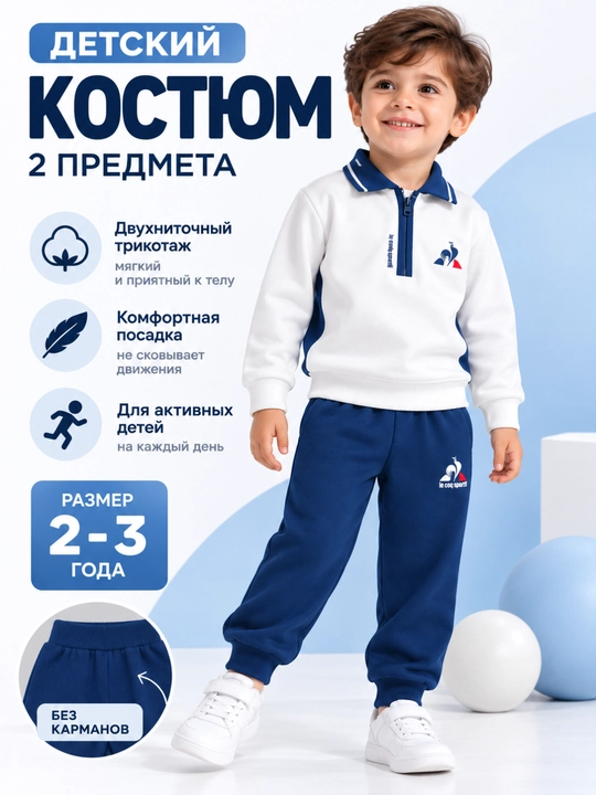 Детский спортивный костюм 2 в 1 для мальчика, кофта с воротником и брюки - 