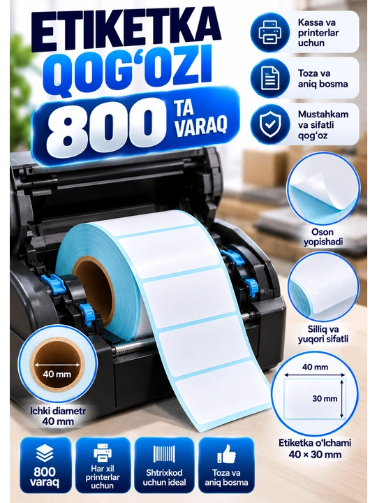 Термоэтикетка, этикетка для термопринтера, штрихкод, Xprinter, стикеры 40x30