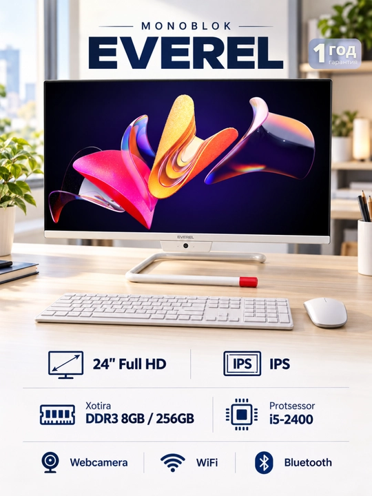 Monoblok EVEREL AIO 24AIO-EWH61,24"FHD,IPS,/I5-2400/8GB-256GB/Bonus Klavatur va Sichqoncha - 
