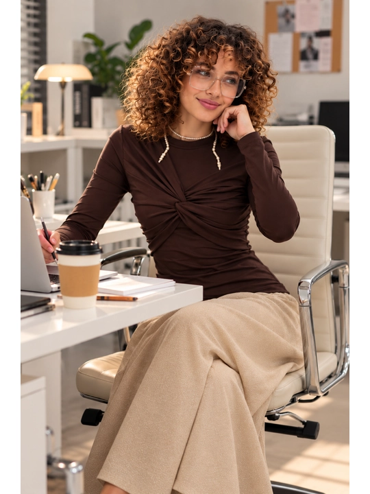 Кофта женская с драпировкой, длинный рукав, free size