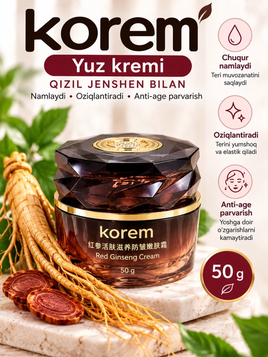 Yuz uchun "Red Ginseng" kremi, 50 g, qizil jenshen bilan, namlantiruvchi va to‘yimli krem - 