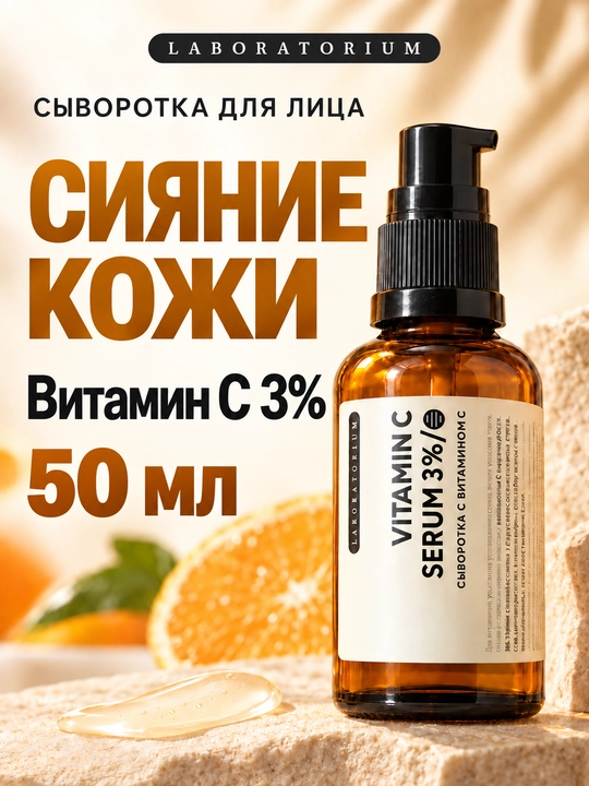 Сыворотка для лица Laboratorium: витамин C, AHA, салициловая, пептиды, сквалан, увлажнение - 