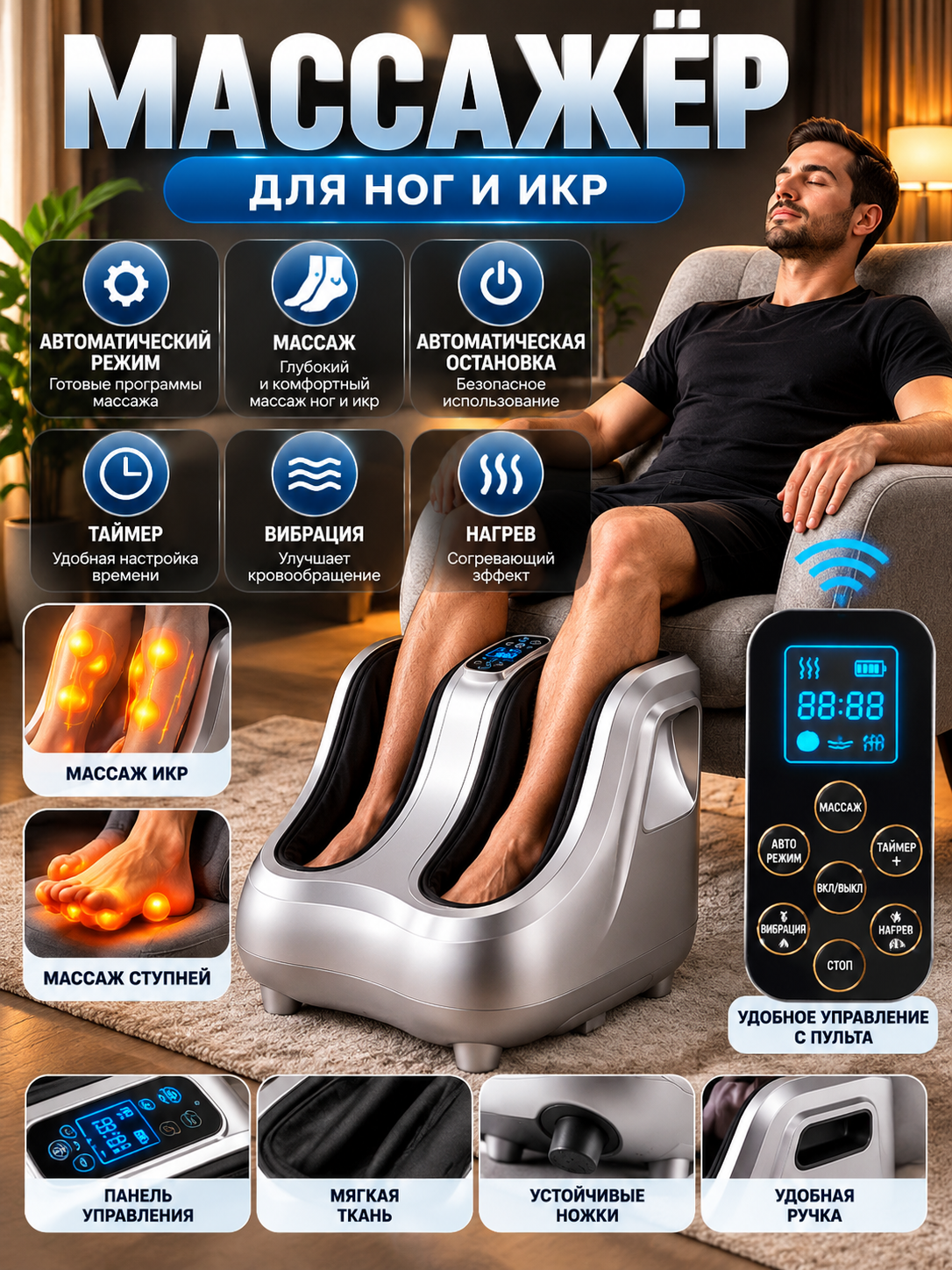 Oyoq uchun elektr massaj moslamasi, 3 ta 1 da - 