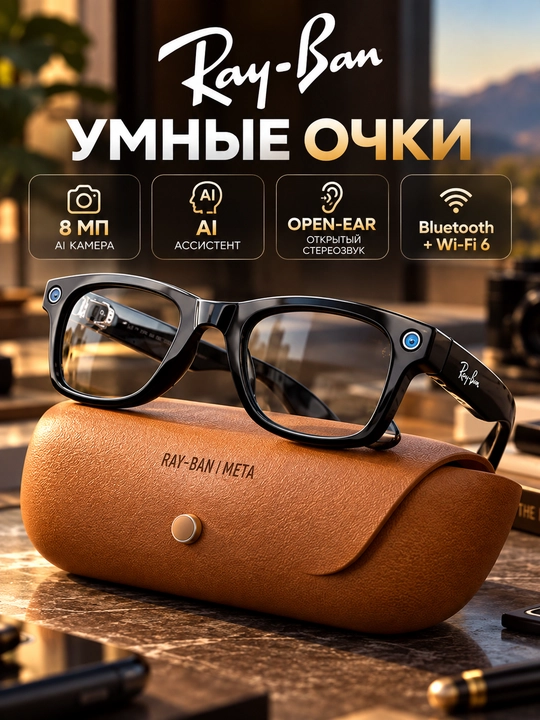 Умные очки с камерой 8 МП, AI и открытым стереозвуком - 