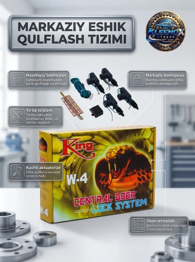 Avtomobil markaziy eshik qulfi tizimi King W-4, 4 ta eshik uchun aktuator to'plami, 12V