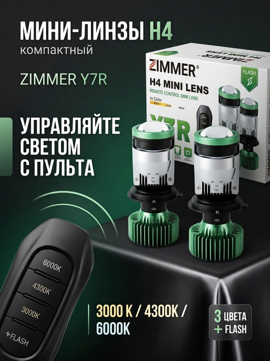 Мини-линзы ZIMMER для авто, Y7R с пультом или E3 APP с управлением со смартфона - 
