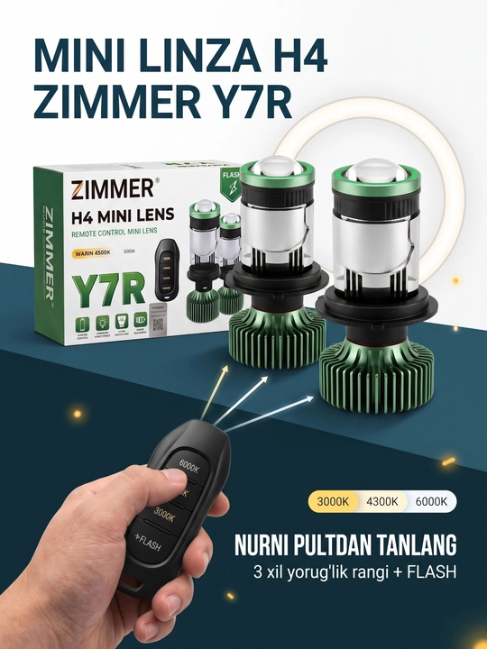 Мини-линзы ZIMMER для авто, Y7R с пультом или E3 APP с управлением со смартфона - 