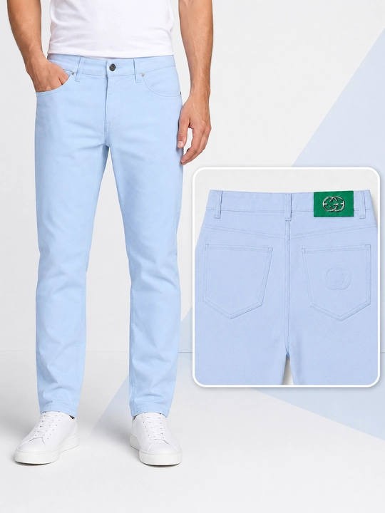 Erkaklar uchun jinsi shim, och ko‘k, toraytirilgan, Slim Fit, kundalik kiyish uchun