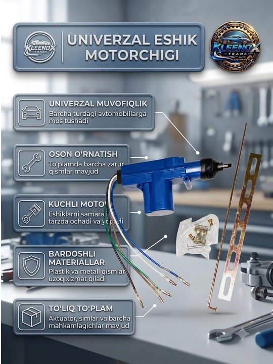 Avtomobil eshik qulfi motori King W-4, 5 simli boshqaruv aktuatori, universal montaj, 12V