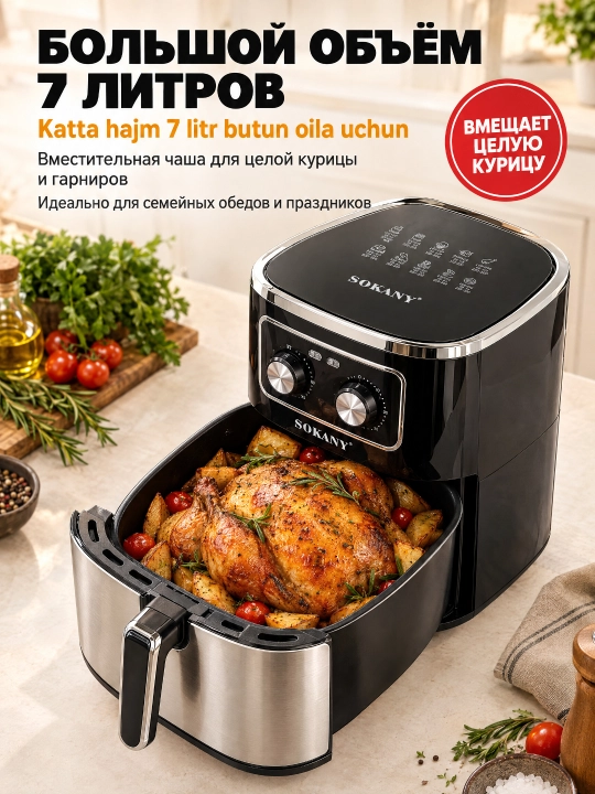 Аэрогриль SOKANY SK-10053, 7 л, 1700 Вт, механическое управление