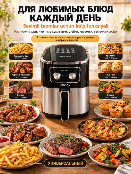 Аэрогриль SOKANY SK-10053, 7 л, 1700 Вт, механическое управление