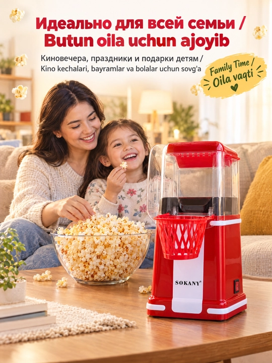 Машина для попкорна SOKANY SK-290, 1200 Вт, домашняя, приготовление без масла