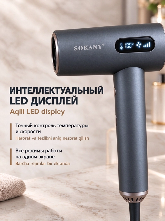 Yuqori tezlikdagi fen SOKANY SK-15053 1600Vt LED-displey, konsentrator nozli