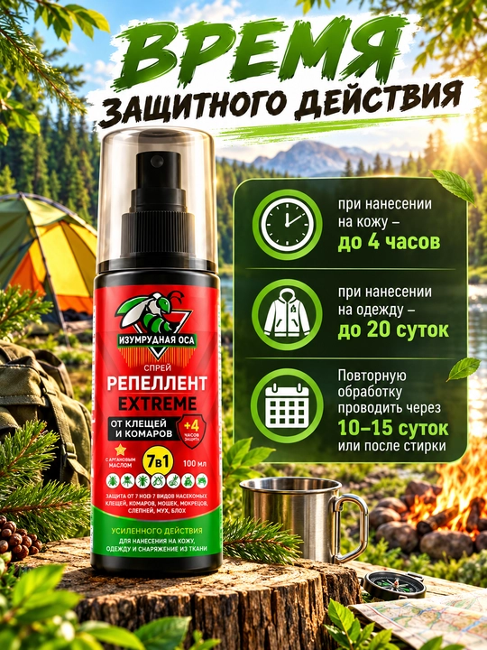 Защитный репеллент от клещей и комаров 7 в 1, спрей для отдыха, туризма и кемпинга