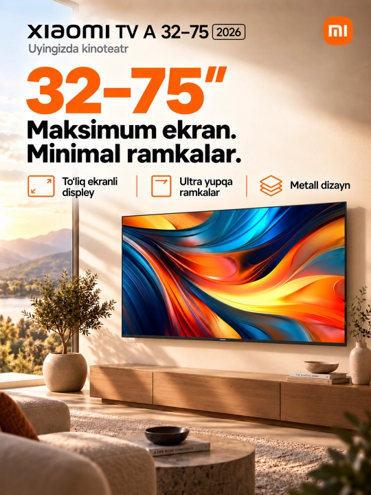Aqlli televizor Xiaomi TV A 2026, 55," 65," 4K UHD, Smart TV, Wi-Fi, Bluetooth