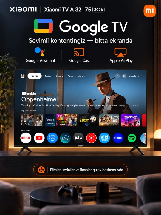Aqlli televizor Xiaomi TV A 2026, 55," 65," 4K UHD, Smart TV, Wi-Fi, Bluetooth