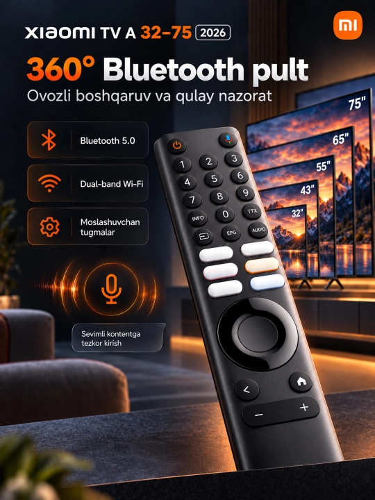 Aqlli televizor Xiaomi TV A 2026, 55," 65," 4K UHD, Smart TV, Wi-Fi, Bluetooth