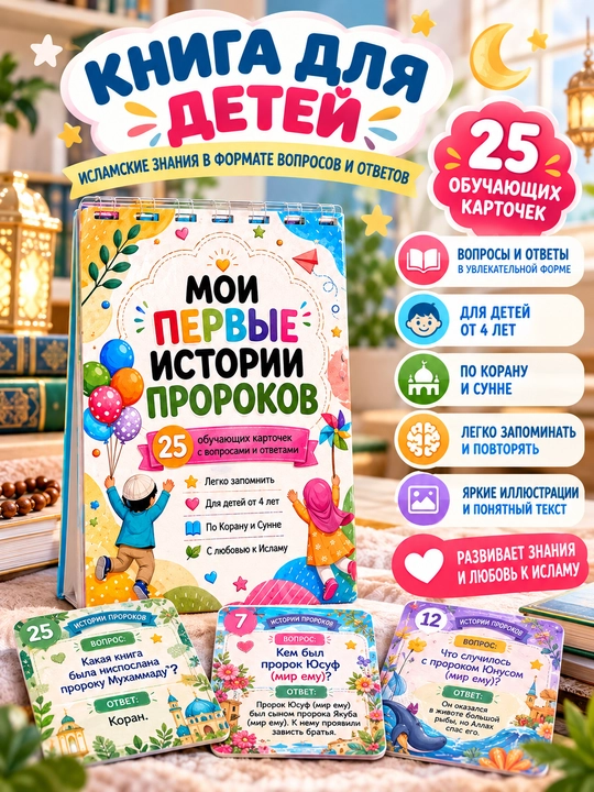 Детские исламские книги и карточки с вопросами и ответами для изучения знаний с родителями - 