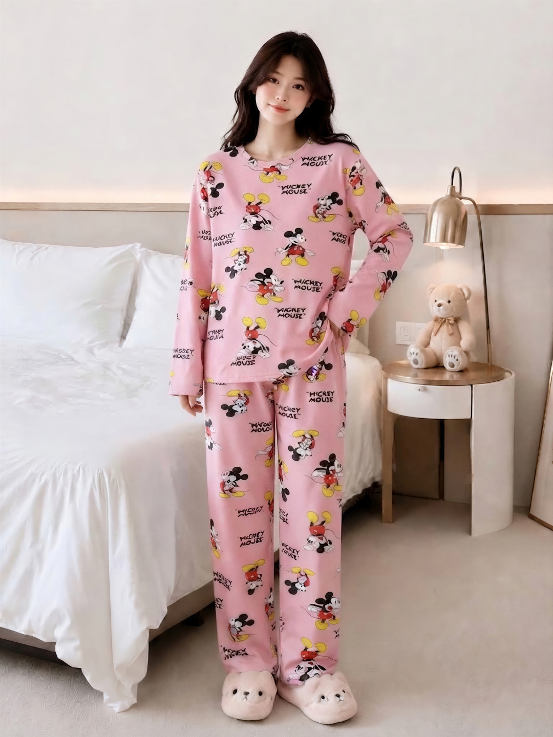 Ayollar pijamasi 2 tasi 1 da, shimli va uzun yengli