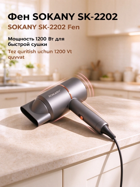 Фен для волос SOKANY SK-2202, 1200 Вт, домашний, с насадкой-концентратором - 