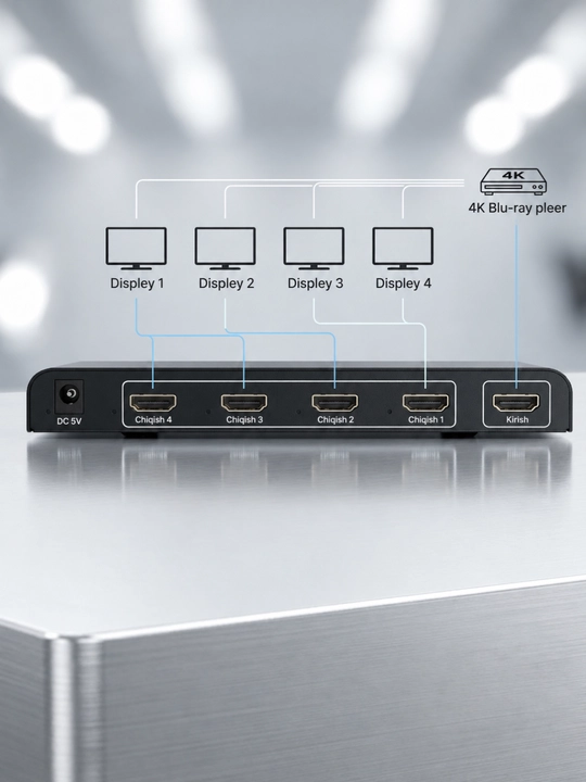 HDMI Splitter bitta tasvirni ikkita yoki undan ko'p ekranda ko'rish imkoniyatini beradi