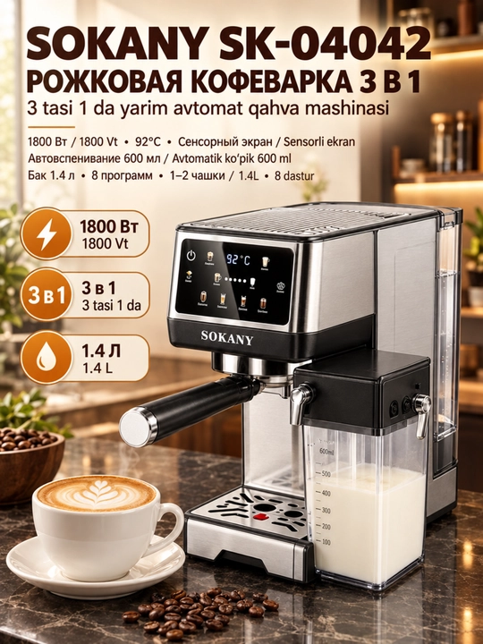 Кофемашина 3-в-1 SK-04042,1800Вт,эспрессо,капучино,латте - 
